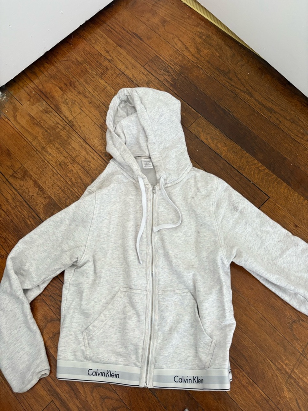 Calvin Klein Heather Gray Zip Hoodie with Subtle Speckle